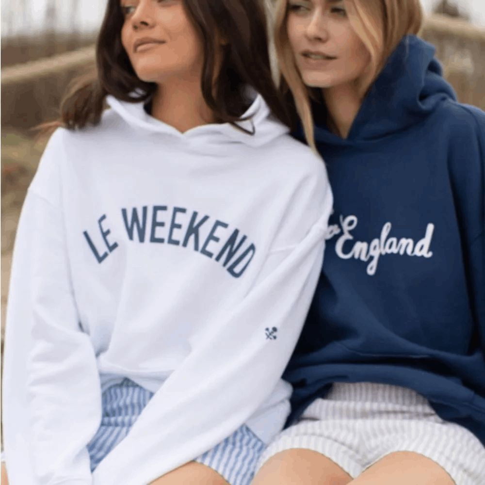 Marea by Liz Joy Le Weekend White Graphic Pullover Hoodie Women's Size XS
